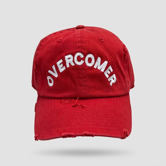 Overcomer distressed Red Dad cap