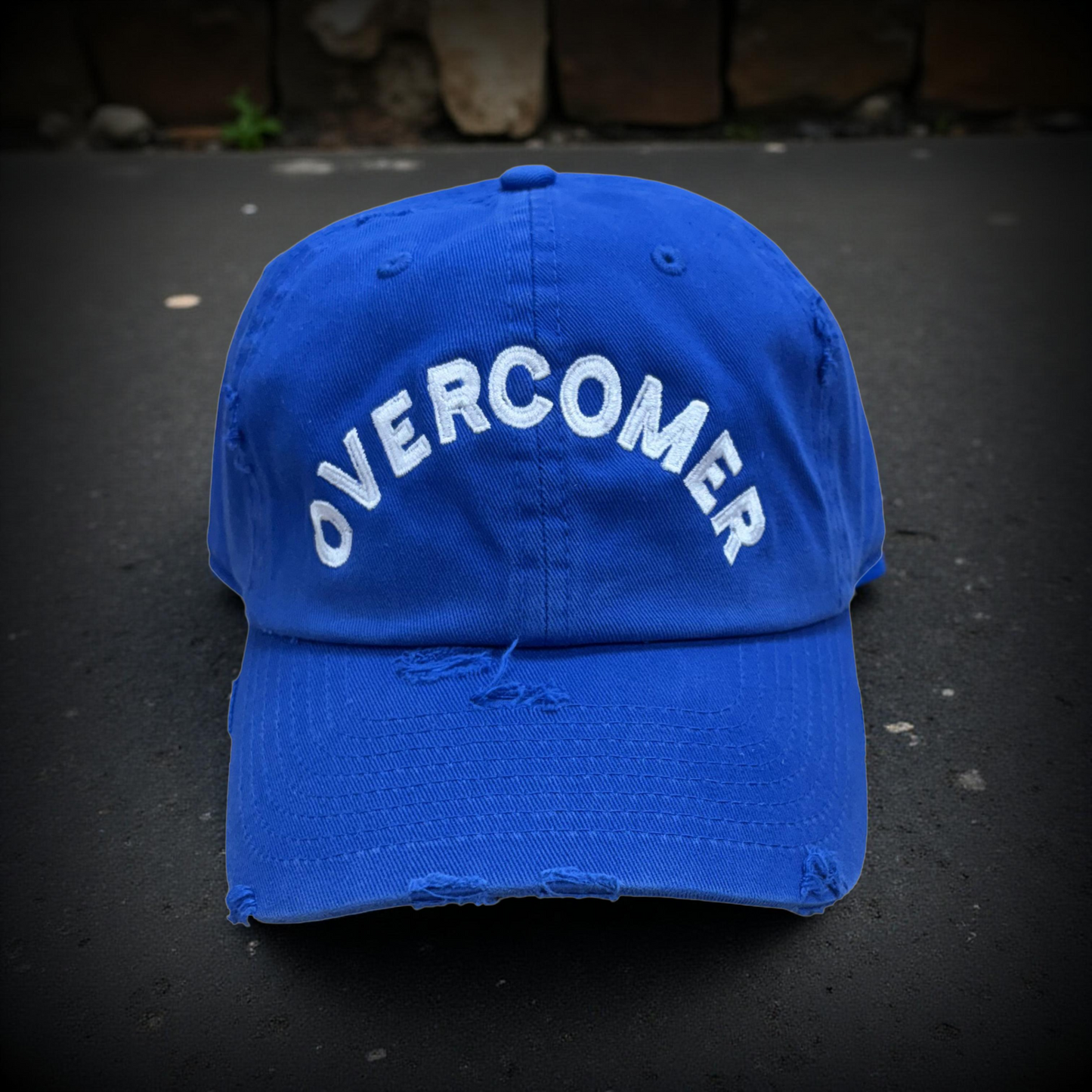 Royal Blue Distressed Overcomer Cap
